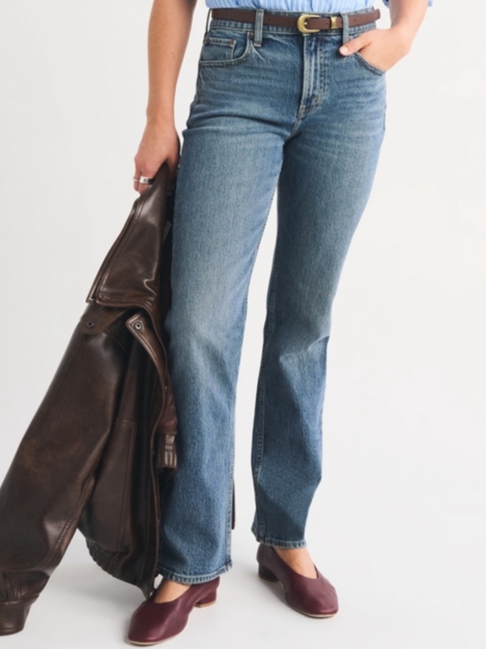 Abercrombie 90s Straight Ultra High Rise Curve Love Jeans - Medium Marled Denim